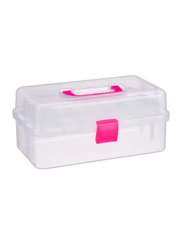 Geprüft relaxdays Aufbewahrungsbox in Transparent/ Pink - (B)33 x (H)14 x (T)19,5 cm günstig kaufen | limango