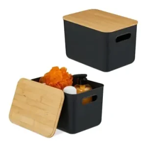 Direktkauf relaxdays 2x Aufbewahrungsbox in Schwarz/ Natur - (B)26 x (H)16 x (T)17,5 cm günstig kaufen | limango