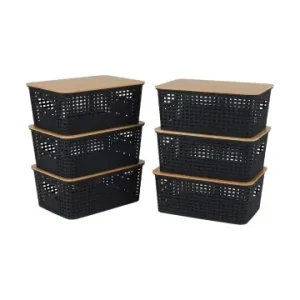 relaxdays 6 x Aufbewahrungsbox in Schwarz/ Natur – (B)25,5 x (H)10,5 x (T)18 cm günstig kaufen | limango Echt