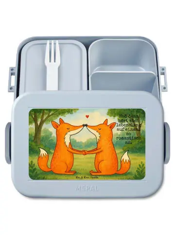 Geprüft Mr. & Mrs. Panda Bento Box Füchse Liebe Design mit Spruch in Blau Pastell günstig kaufen | limango