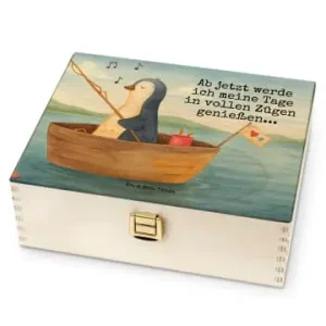 Preiswert Mr. & Mrs. Panda Tee Box Pinguin Angelboot Design mit Spruch in Weiß günstig kaufen | limango