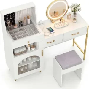 Sonderaktion COSTWAY Schminktisch mit LED Spiegel und Hocker in Weiß günstig kaufen | limango