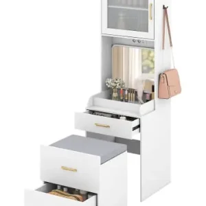 Begrenztes Angebot COSTWAY Schminktisch Set mit Klappspiegel 52 x 51 x 175 cm in Weiß günstig kaufen | limango