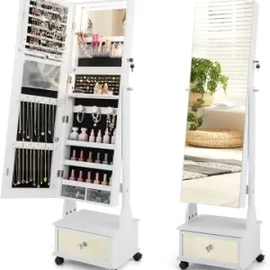 Billig COSTWAY Schmuckschrank LED mit Rollen 159cm in Weiß günstig kaufen | limango