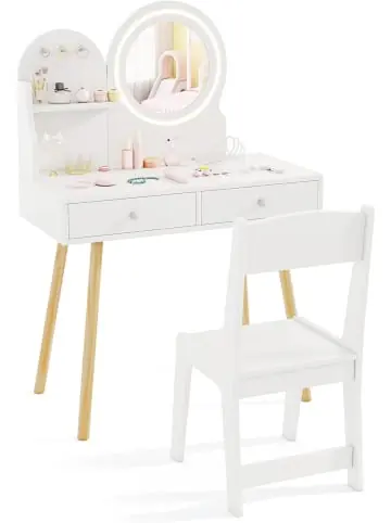 Finale Aktion COSTWAY Kinder Schminktisch Set mit Beleuchtung ab 3 Jahren in Weiß günstig kaufen | limango