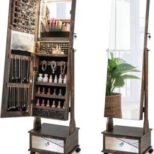 COSTWAY Schmuckschrank LED mit Rollen 159cm in Hellbraun günstig kaufen | limango Neue Kollektion