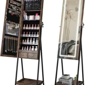 Direktkauf COSTWAY Schmuckschrank mit LED & Ablage in Braun günstig kaufen | limango