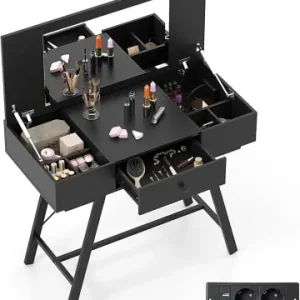 Rabatt COSTWAY Schminktisch mit großem Spiegel in Schwarz günstig kaufen | limango