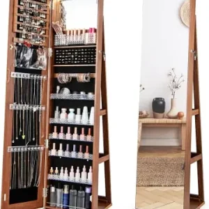 Knallerangebot COSTWAY Schmuckschrank LED mit Rollen in Braun günstig kaufen | limango