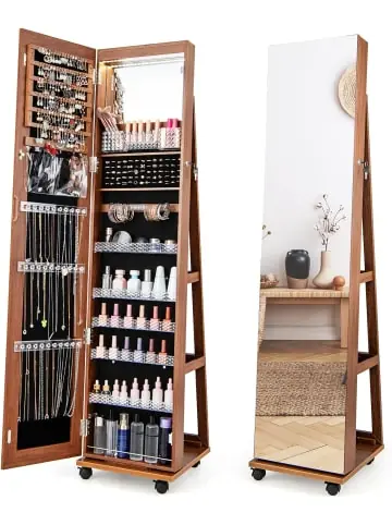 Knallerangebot COSTWAY Schmuckschrank LED mit Rollen in Braun günstig kaufen | limango