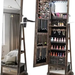 COSTWAY Schmuckschrank drehbar mit LED in Taupe günstig kaufen | limango Finale Aktion