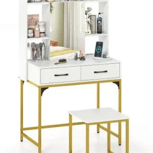 Garantierte Lieferung COSTWAY Schminktisch-Set mit Hocker & Spiegel in Weiß günstig kaufen | limango