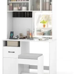 Saisonangebot COSTWAY Schminktisch Set mit LED Spiegel & Hocker in Weiß günstig kaufen | limango