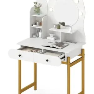 Preis Gesenkt COSTWAY Schminktisch in Katzenform mit Spiegel & Beleuchtung in Weiß günstig kaufen | limango