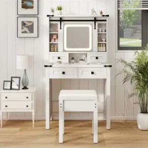 COSTWAY Schminktisch mit LED 79 x 40 x 138 cm in Weiß günstig kaufen | limango Kostenloser Rückversand