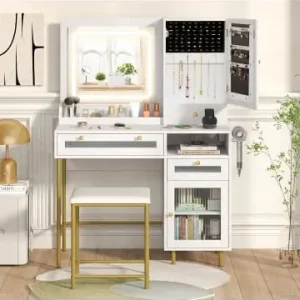 COSTWAY Schminktisch mit LED-Beleuchtung 96 x 39 x 135,5 cm in Weiß günstig kaufen | limango Garantierte Lieferung