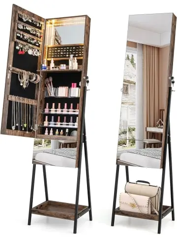 Letzte Chance COSTWAY Schmuckschrank mit Schublade LED in Braun günstig kaufen | limango