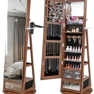 Schnäppchen COSTWAY Schmuckschrank drehbar mit LED in Braun günstig kaufen | limango