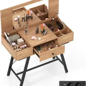 Neu COSTWAY Schminktisch mit großem Spiegel in Hellbraun günstig kaufen | limango