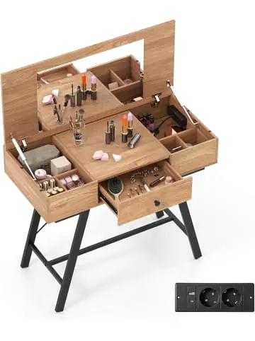 Neu COSTWAY Schminktisch mit großem Spiegel in Hellbraun günstig kaufen | limango