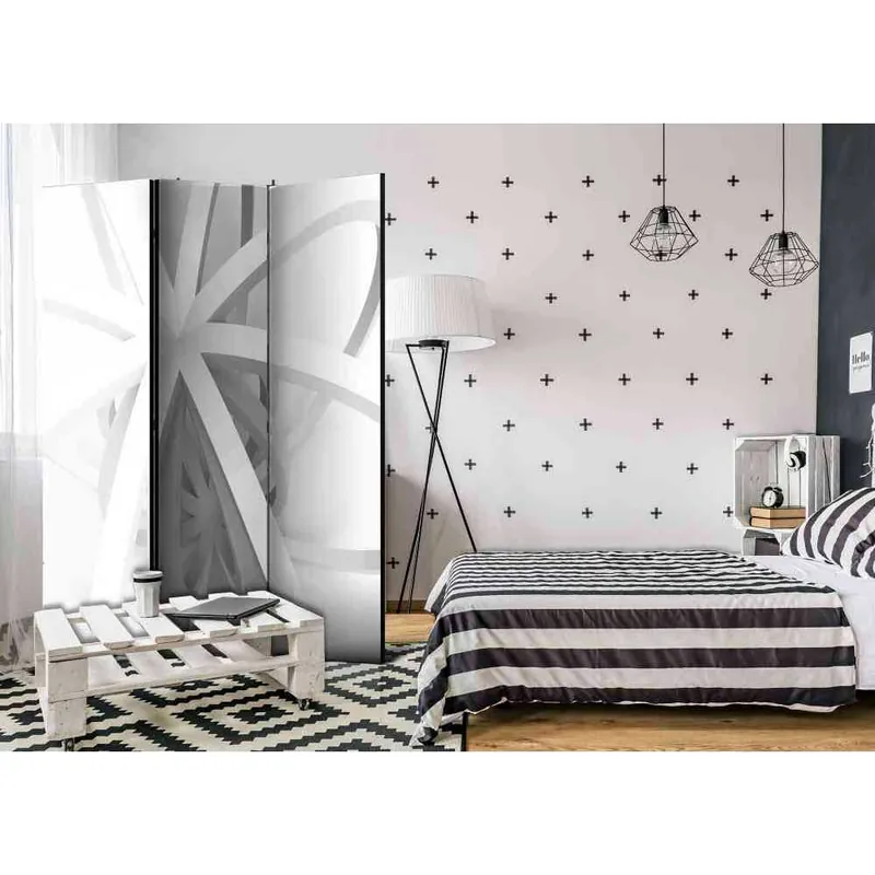 Zertifiziert Grauton Paravent mit abstraktem Motiv - Legramo