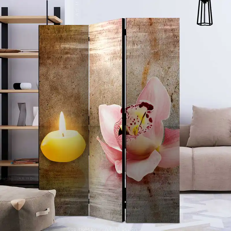 Wellness Motiv Paravent Orchidee & Kerze - London Kracherpreis
