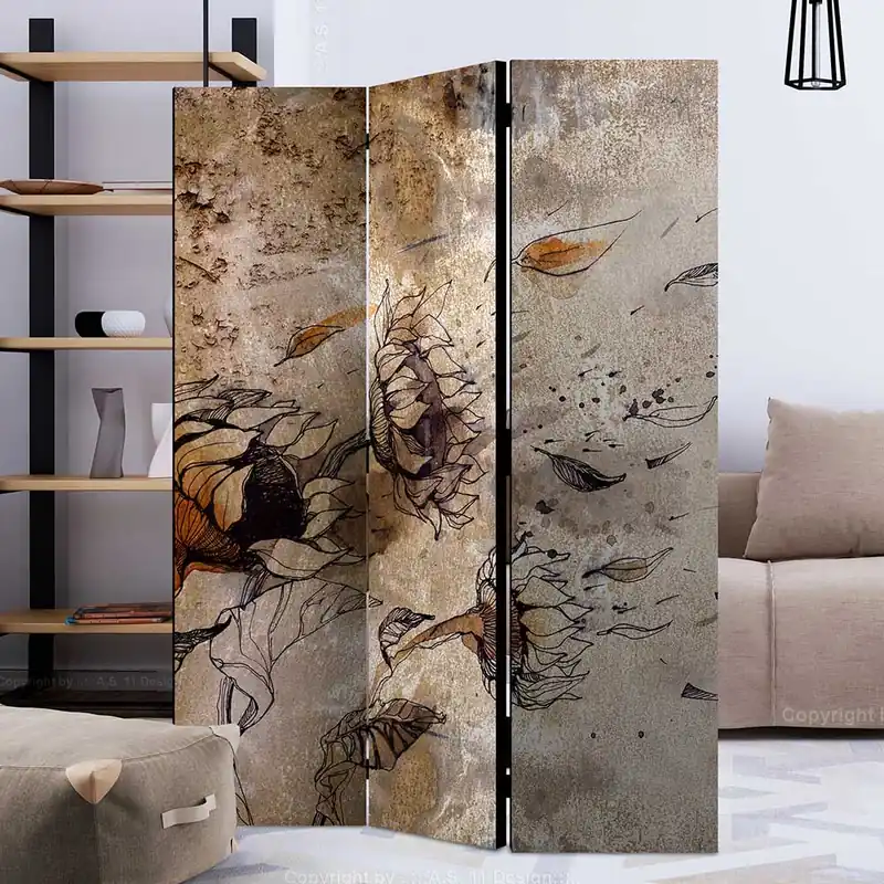 Mega-Angebot Faltbarer Paravent - Sonnenblumen im Wind - Palmaria