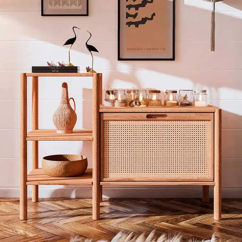 Wildbuche Regal mit Klappfach Wiener Geflecht - Indrya Schneller Versand
