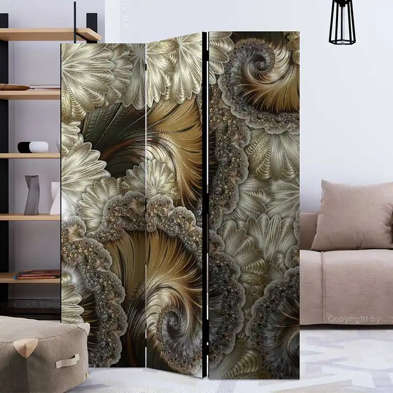 1,35m Paravent in Goldfarben & Grau bedruckt - Grooves Sonderangebot